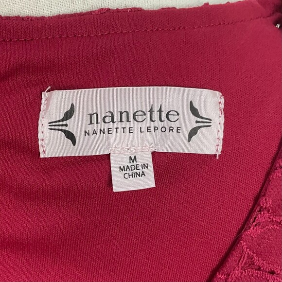 Nanette Lepore Burgundy Lace Blouse Top Shirt Sz Med NWT 3/4 Sleeve Lined - Picture 4 of 9